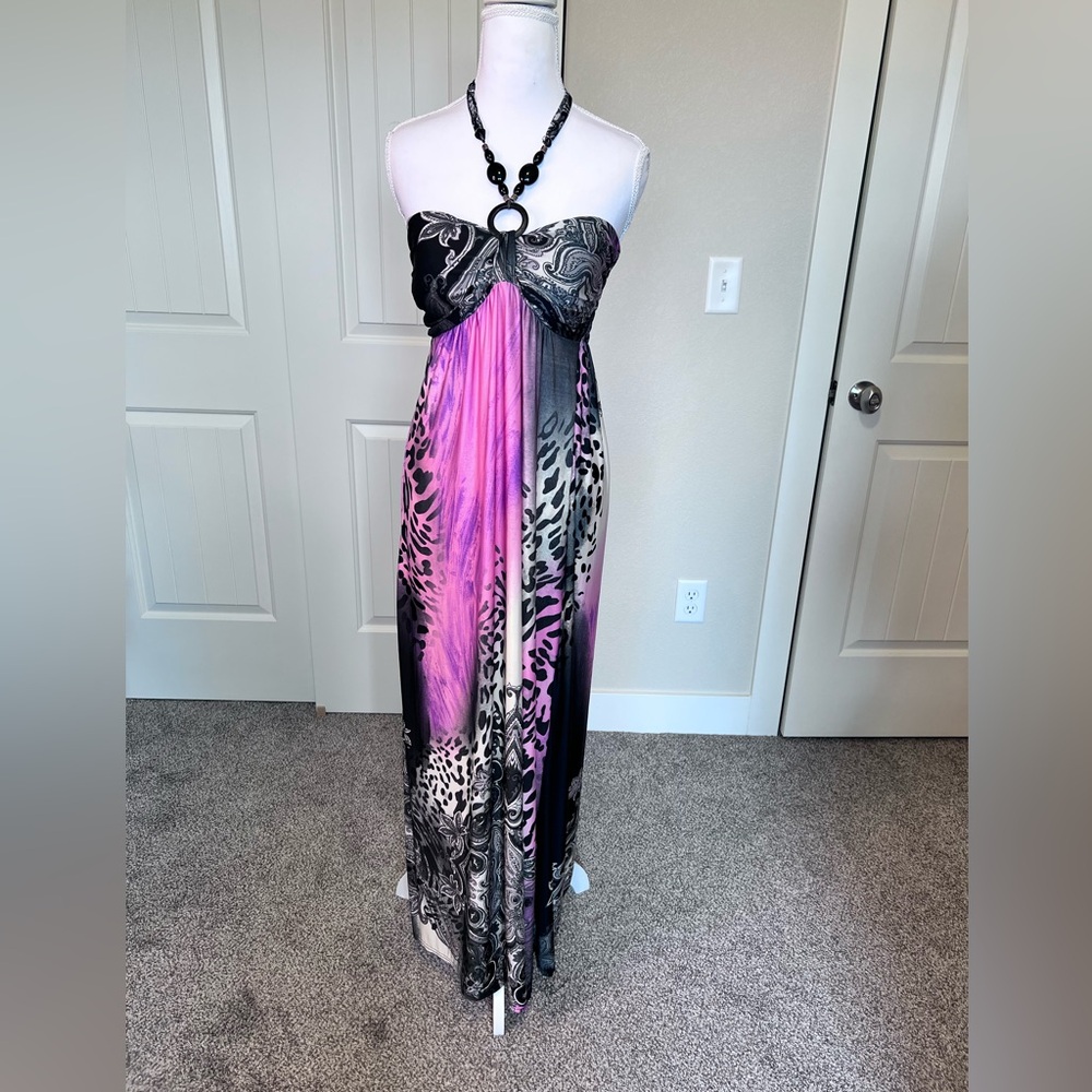 Tie or Strapless Ombre Animal Floral Print Maxi Dress Sz XS? See measurements
